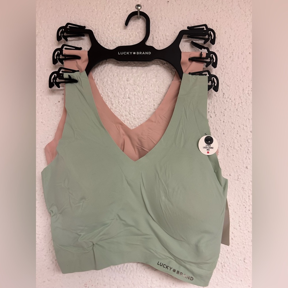 Lucky Brand Laser Cut Women's Bra Set - Size Small peach and sage green